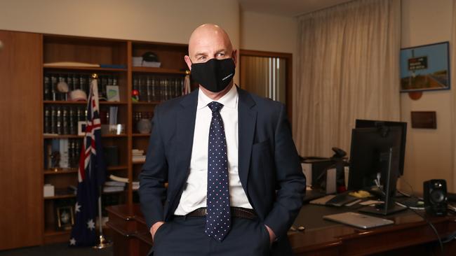 Premier Peter Gutwein in his office during the pandemic. Picture: Nikki Davis-Jones