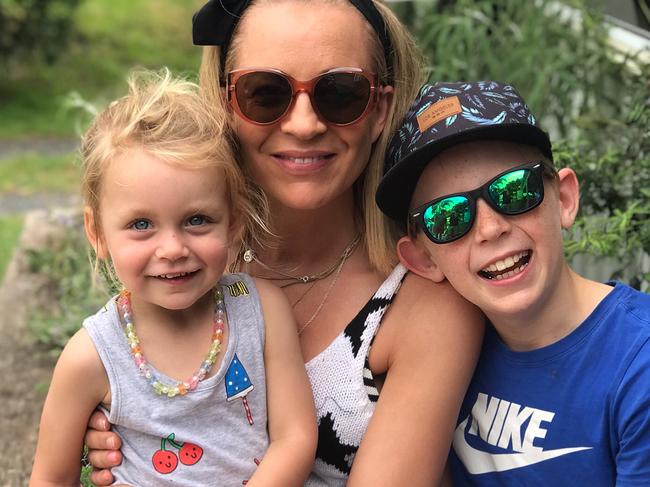 Carrie Bickmore with her children Evie, three, and Ollie, 10. Picture: @bickmorecarrie