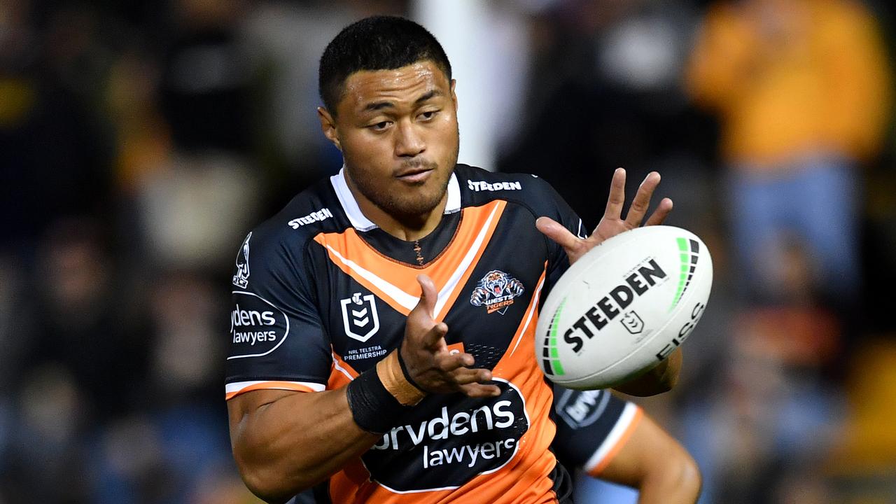 Tigers prop Stefano Utoikamanu has been sidelined with a syndesmosis injury. Picture: NRL Photos