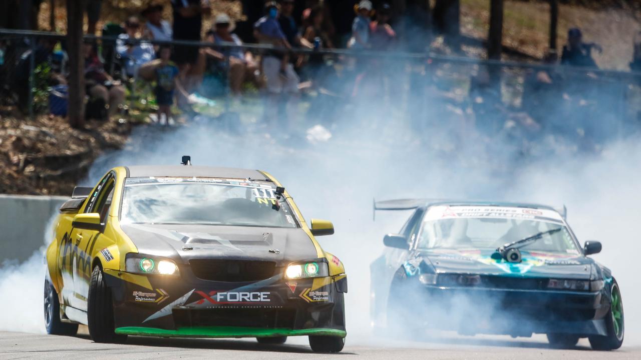 Drifters entertain the crowd at the Darwin Supercars at Hidden Valley. Picture: GLENN CAMPBELL