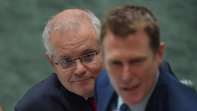 Prime Minister Scott Morrison (left) and Attorney-General Christian Porter during Question Time. Picture: Getty