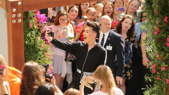 Youtube star James Charles stopped to take selfies during his free meet and greet at Pacific Fair. Picture Mike Batterham