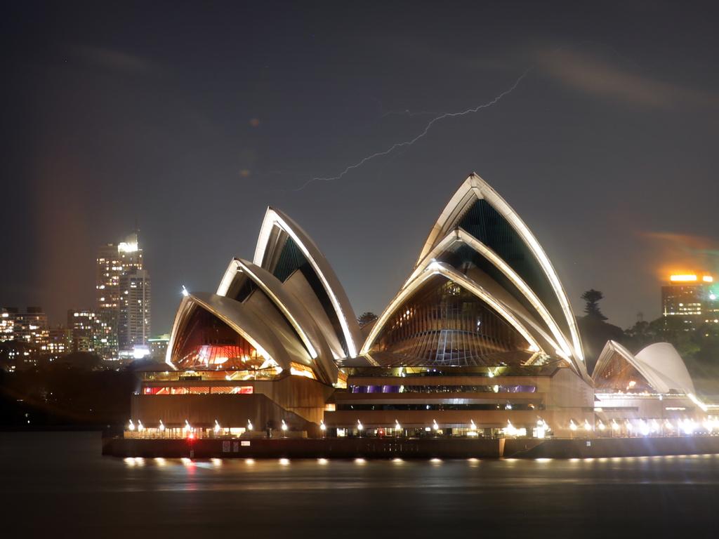 Pictured from Milsons Point is the City of Sydney during tonight's thunderstorm. Picture: Christian Gilles