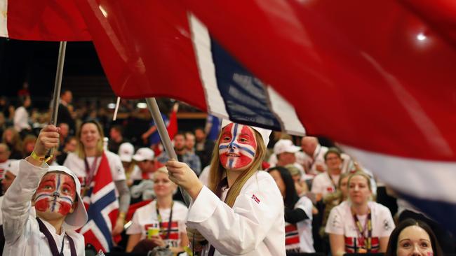 Norwegian supporters during the2017 Bocuse d'Or competition in Lyon. Picture: AP Photo/Laurent Cipriani