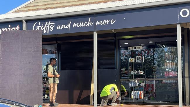 Repairs being carried out at Helensvale's Top Dog Tobacconist after it was ramraided early Wednesday morning. Picture: Charlton Hart