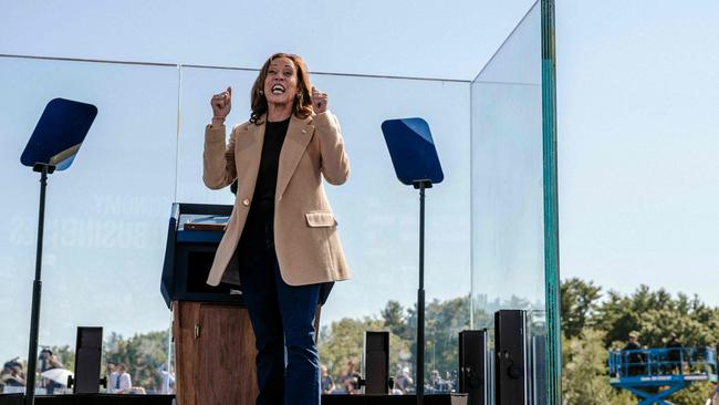 Kamala Harris, takes the stage during a campaign stop in North Hampton, New Hampshire. Picture: Getty Images via AFP.