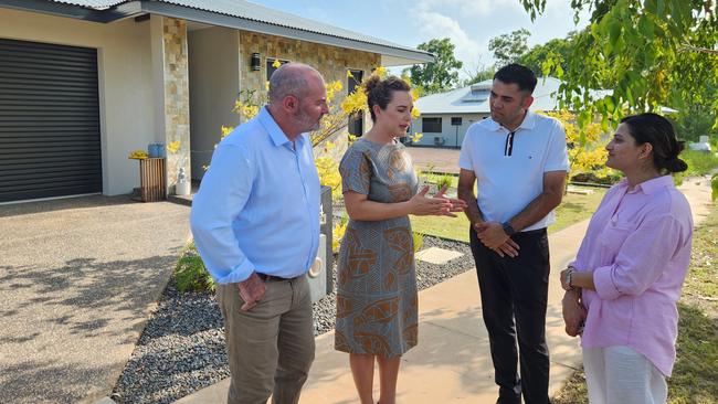 Chief Minister Lia Finocchiaro and Treasurer Bill Yan spoke about the CLP's homeowner grant at a residence in Lee Point. Picture: Darcy Fitzgerald