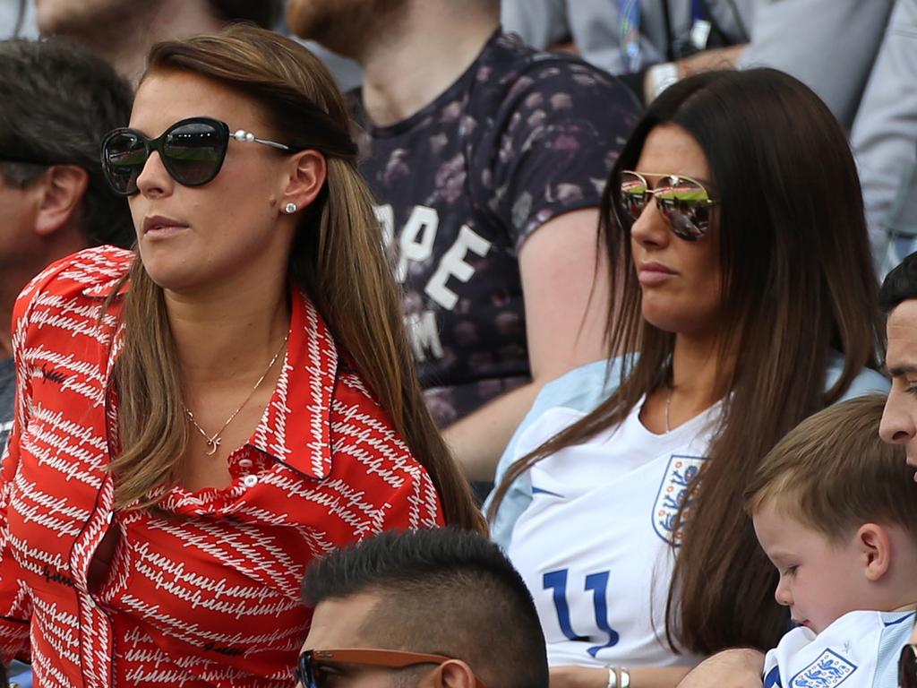 Coleen Rooney (left) pictured seated in front of Rebekah Vardy (right) during the England v Wales at Stade Bollaert-Delelis on June 16, 2016 in Lens, France. Picture: Jean Catuffe/Getty Images