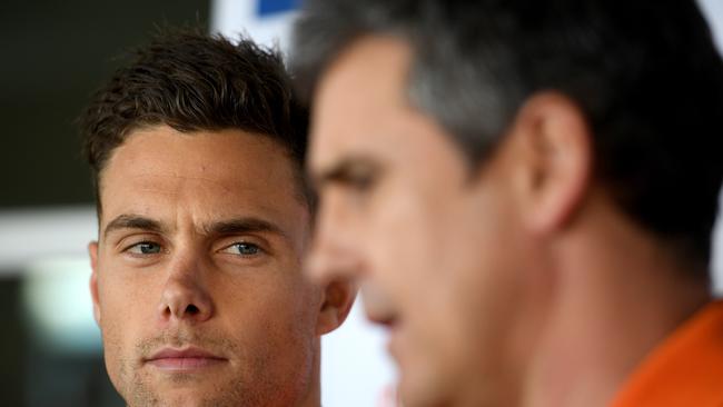 GWS Giant Josh Kelly and coach Leon Cameron. Pic: AAP