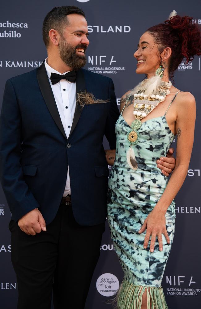 Paul Kelly and MumRed- Samala Thakialee Cronin at the 2024 National Indigenous Fashion Awards (NIFA). Picture: Pema Tamang Pakhrin