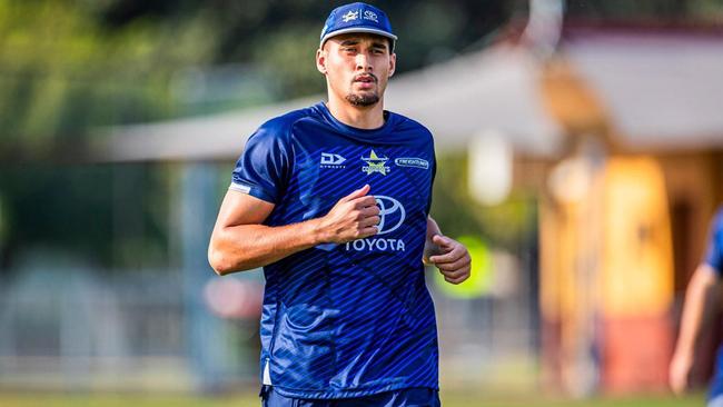 Jodeci Baker Tiraha earlier this year training during the Cowboys 2024 pre-season. Picture: North Queensland Toyota Cowboys Media