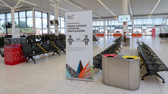 Empty Perth Airport which is struggling to stay open in the current coronavirus crisis. Picture: Richard Wainwright/AAP