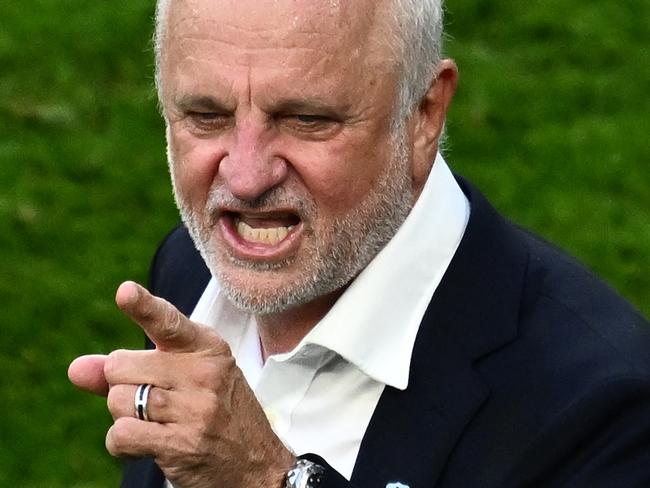 Australia's coach Graham Arnold gestures after Australia won the Qatar 2022 World Cup Group D football match between Tunisia and Australia at the Al-Janoub Stadium in Al-Wakrah, south of Doha on November 26, 2022. (Photo by Jewel SAMAD / AFP)