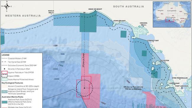 Stromolo-1 exploration drilling program location map, showing exploration zones in the Great Australian Bight. Credit: Equinor.