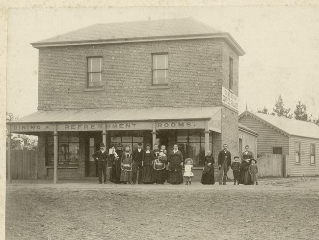 Group of people standing outside the less glamorous Essendon Coffee Palace circa 1890s. Picture: State Library Victoria