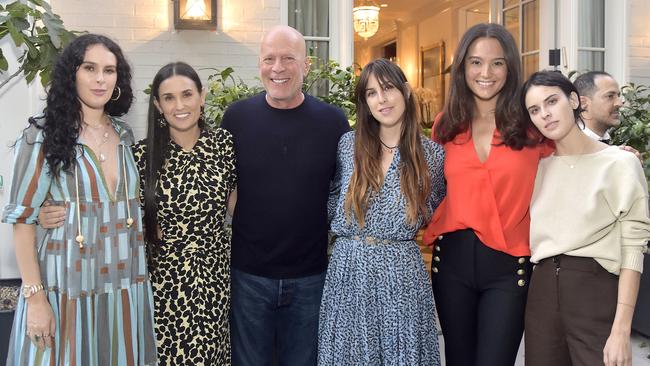 Rumer Willis, Demi Moore, Bruce Willis, Scout Willis, Emma Heming Willis and Tallulah Willis. Picture: Stefanie Keenan/Getty Images for goop