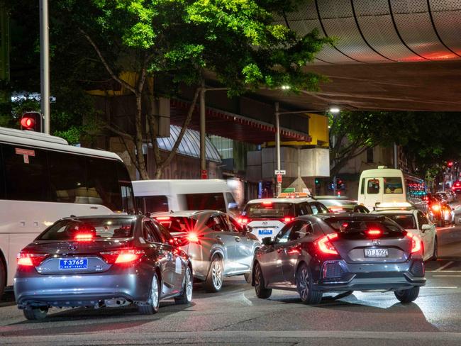 Traffic Jams In Barangaroo on Shelly St & Erskine St As Traffic Attempts To Leave Barangaroo. Picture: Thomas Lisson