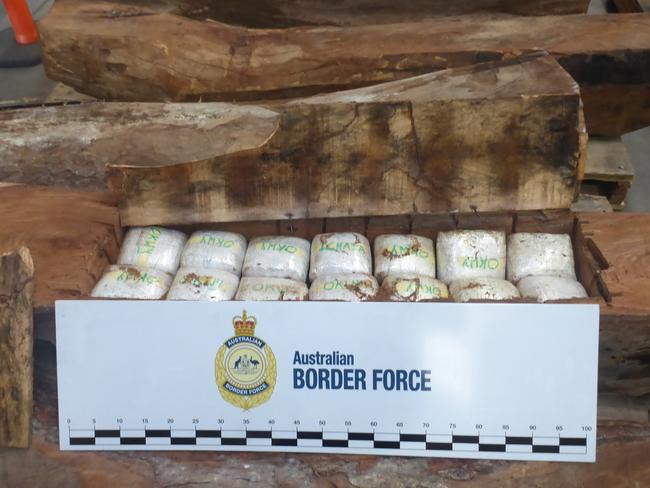 Meth was imported to Australia hidden in logs shipped from Nigeria. Picture: courtesy of Australian Border Force