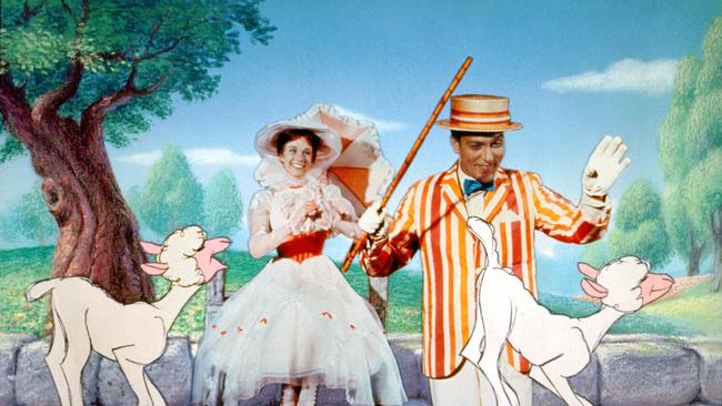 Actress Julie Andrews as Mary Poppins and actor Dick Van Dyke as Bert in a scene from the 40th anniversary edition of the Disney DVD. The British Board of Film Classification has changed its rating from universal to parental guidance (PG).