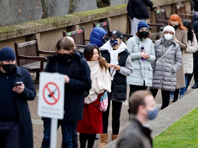 People queue at a vaccination centre in London. Picture: Tolga Akmen/AFP