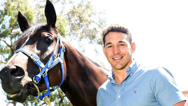 Billy Slater with ''Politeness'' To celebrate Billy SlaterÕs new role as Victorian Racehorse Owners Ambassador, Racing Victoria are giving one lucky punter and four friends the opportunity to race a horse for a day with Billy on one of AustraliaÕs best racedays; Blue Diamond Day at Caulfield on February 28, 2015. Picture : Mike Keating.