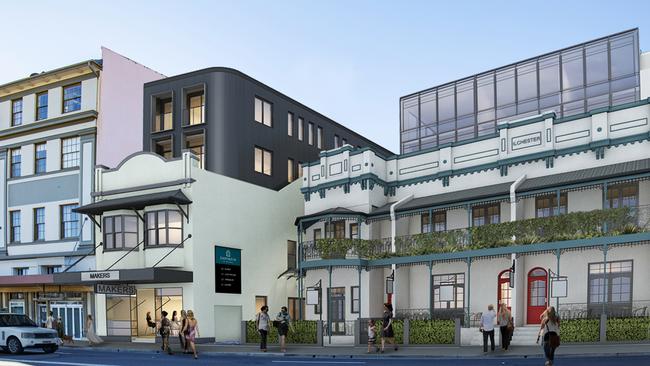 An artist impression of the row of terraces and the building at 50, East Esplanade, Manly, which will be given a slick makeover. Picture: Supplied