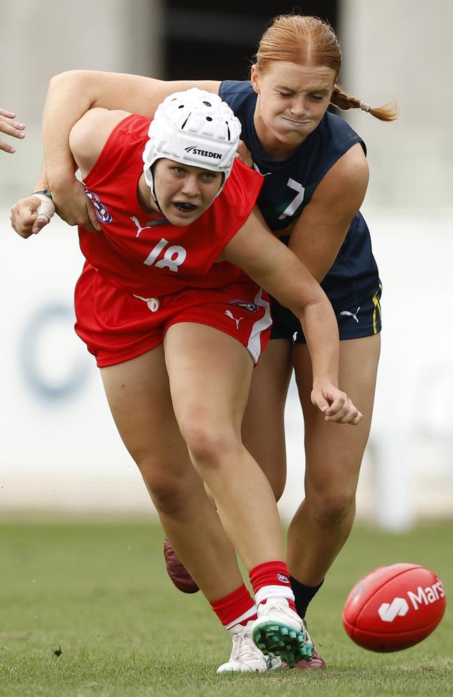 Sophie McKay pursues the ball for the AFL Academy. Picture: Darrian Traynor/AFL Photos/via Getty Images