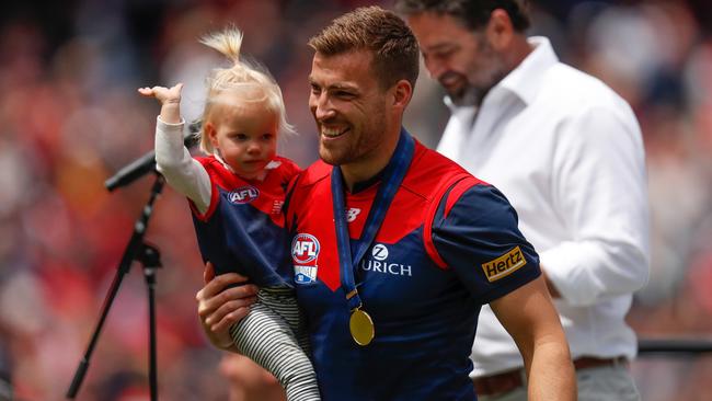 Jack Viney, with daughter Mila, has recalled the day he slammed his teammates as selfish following a huge loss.