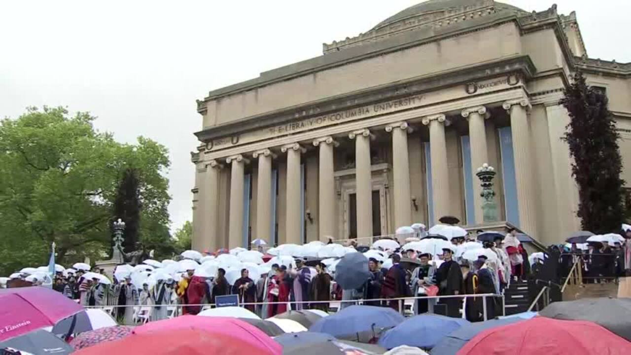 Columbia University acting president booed during speech
