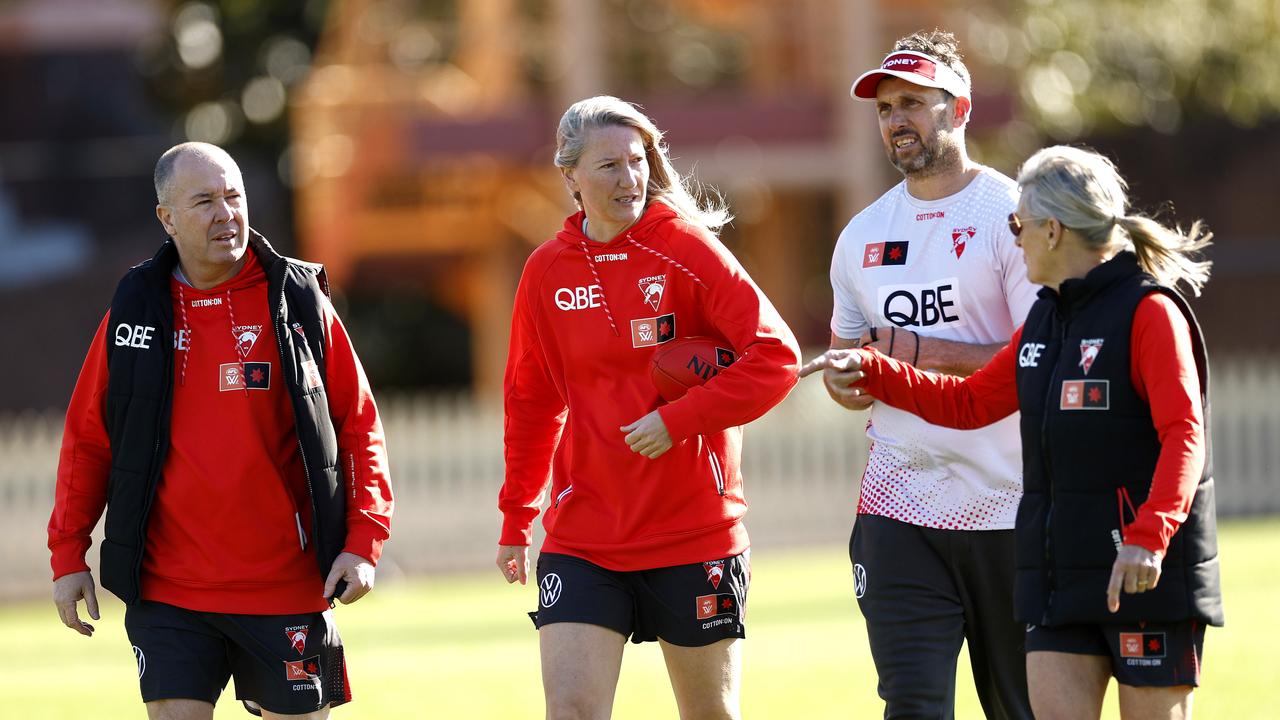 Gulden (R) with the other members of the Swans’ AFLW coaching staff. Picture: Phil Hillyard