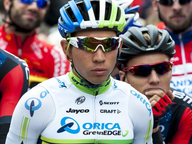 Bay Criterium Series Winner and runner up at the Australian National Championships, Orica Green Edge rider Caleb Ewan at the start line of the Cadel Evans Great Ocean Road Race. Picture: Leanne Kelly