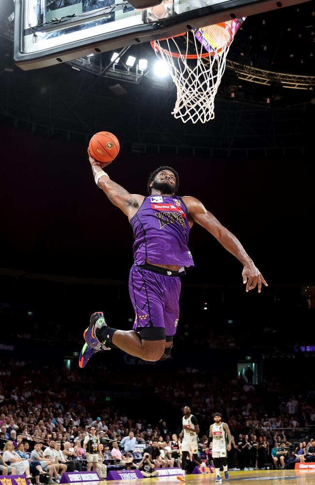 Cameron Oliver of the Kings dunks during their win on Sunday. Picture: Brendon Thorne/Getty Images.