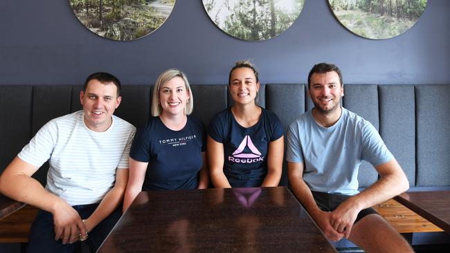 Shanon Clein, Lauren Clein, Jessica Delforce and Jarrod Miles at Rocky Mountain Cafe.