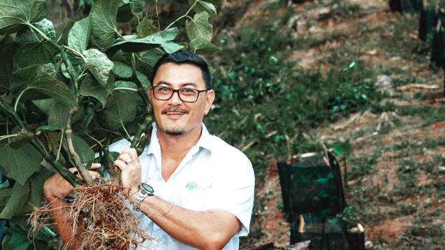 Zane Yoshida at the Fiji Kava's kava plantation in Fiji