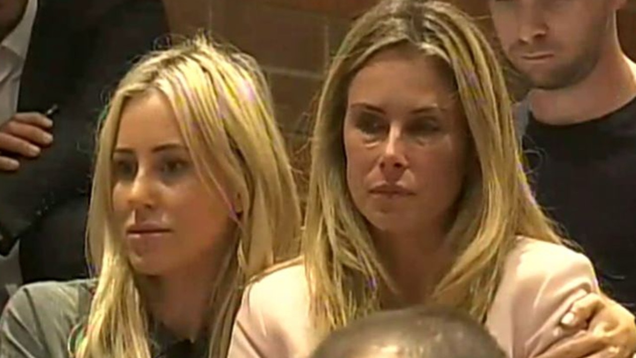 Candice Warner being comforted by Roxy Jacenko during the ball tampering scandal.