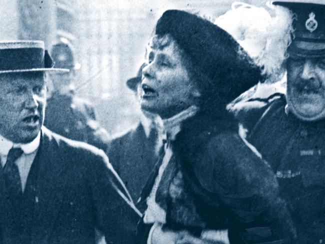 Police removing suffragette womens right activist Emily (Emmeline) Pankhurst from protest outside Buckingham Palace, London 1905. 1900s