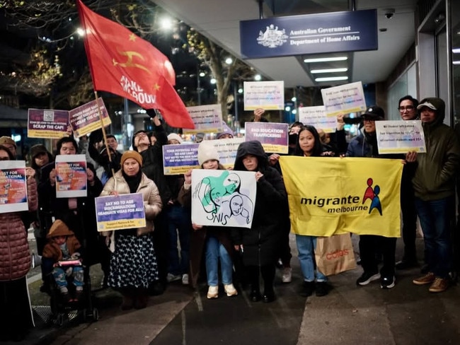 International students protesting visa changes in Melbourne. Picture: Support Network for International Students