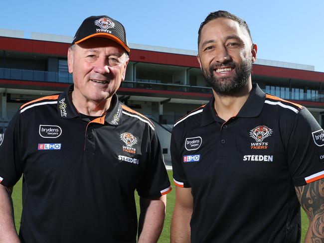 WEEKEND TELEGRAPH SPECIAL. JULY 15, 2022West TigersÃ Tim Sheens and Benji Marshall pictured at Concord Oval today. Picture: David Swift