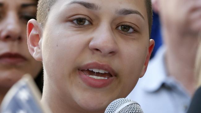 Emma Gonzalez speaks at a rally for gun control in Florida. Picture: Rhona Wise