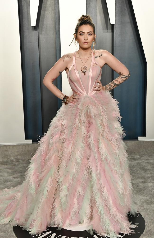 A walking feather duster? … Paris Jackson attends the 2020 Vanity Fair Oscar Party. Picture: Getty