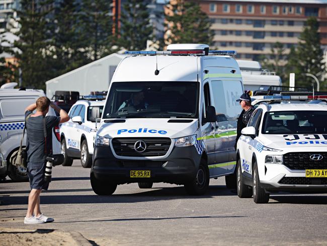 Large police presence at Horseshoe beach, Newcastle for the Newcastle Port protest. Picture: Adam Yip