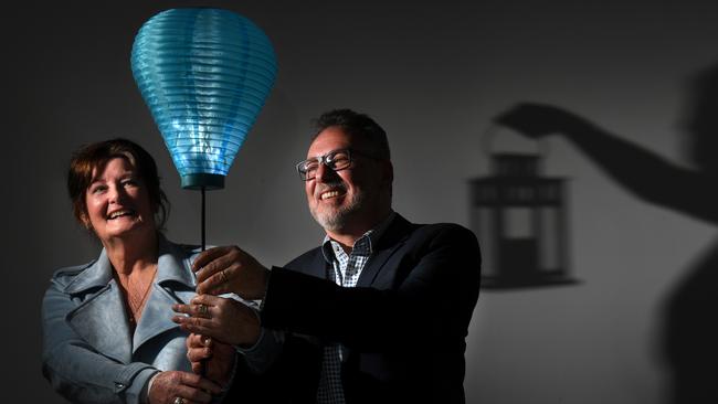 Myeloma patient Ann Bruce with University of Adelaide professor Andrew Zannettino, who is a Blue Lantern Ambassador for the Leukaemia Foundation’s Light the Night event. Picture: Tricia Watkinson