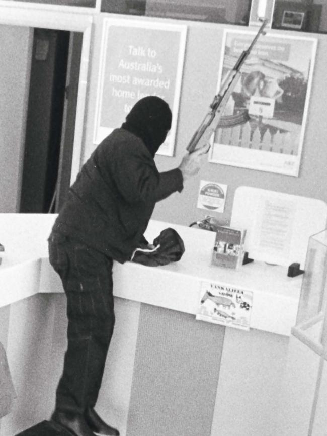 A CCTV image of the Bicycle Bandit robbing a bank at Yankalilla in December 2007.