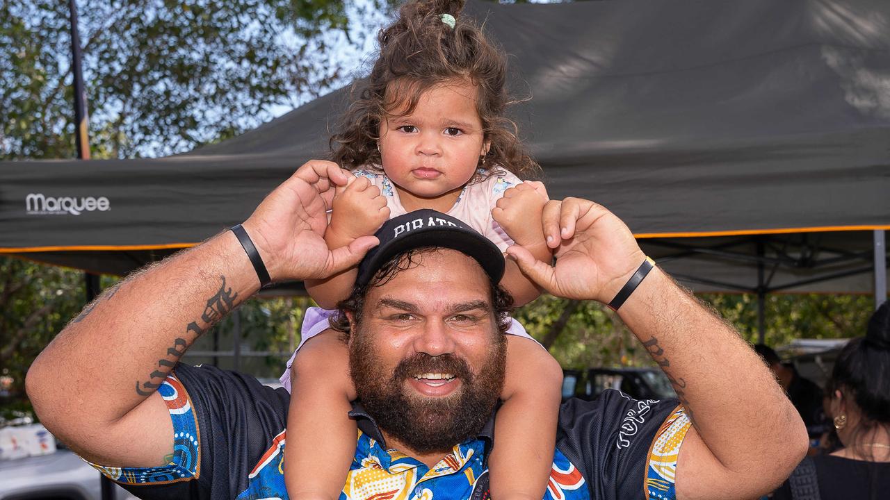 Willy May and Nalah May at the Charles Darwin University Darwin NAIDOC Family Fun Day at University Pirates Rugby Union Oval, Casuarina. Picture: Pema Tamang Pakhrin