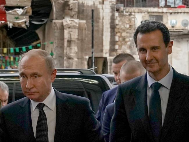 Syrian President Bashar al-Assad (R) visiting the historic Ummayad Mosque with Russian President Vladimir Putin (L) in Old Damascus on January 7, 2020. Picture: AFP