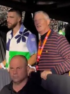 Travis Kelce and Taylor Swift's dad Scott watched her concert together in Argentina. Picture: TikTok