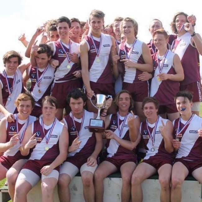 Nick Lowden, pictured in front row at far right, with Traralgon teammates. Picture: Facebook