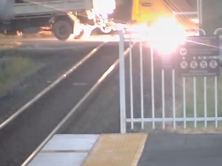 Sparks fly after impact. Picture: Queensland Rail