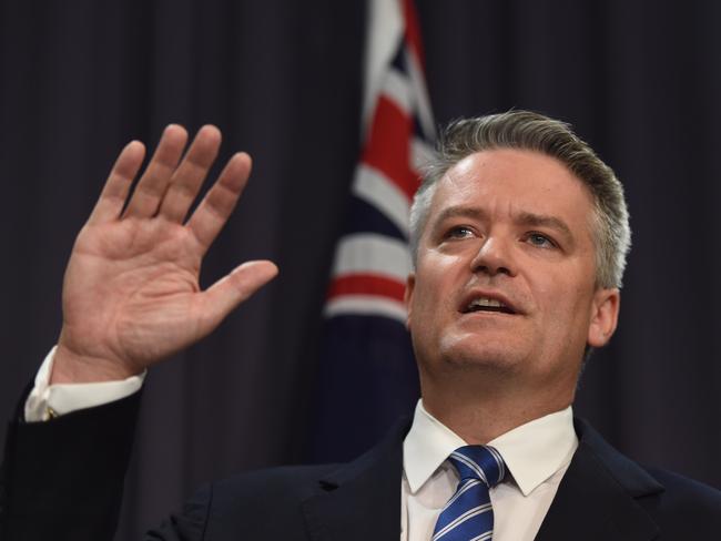 Finance Minister Mathias Cormann said Labor — and not the Coalition — should be more concerned about Bernardi’s decision. Picture: Lukas Coch/AAP