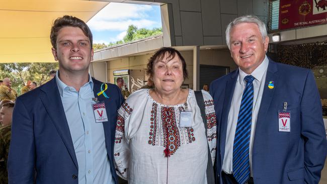 Lawrence Ben (left) with Oksana Kosak and Bohdan Wojewidka, vice president of the Association of Ukrainians SA. Picture: Ben Clark